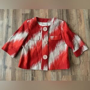 Michael Kors Red and Tan 3/4 Sleeve Patterned Jacket